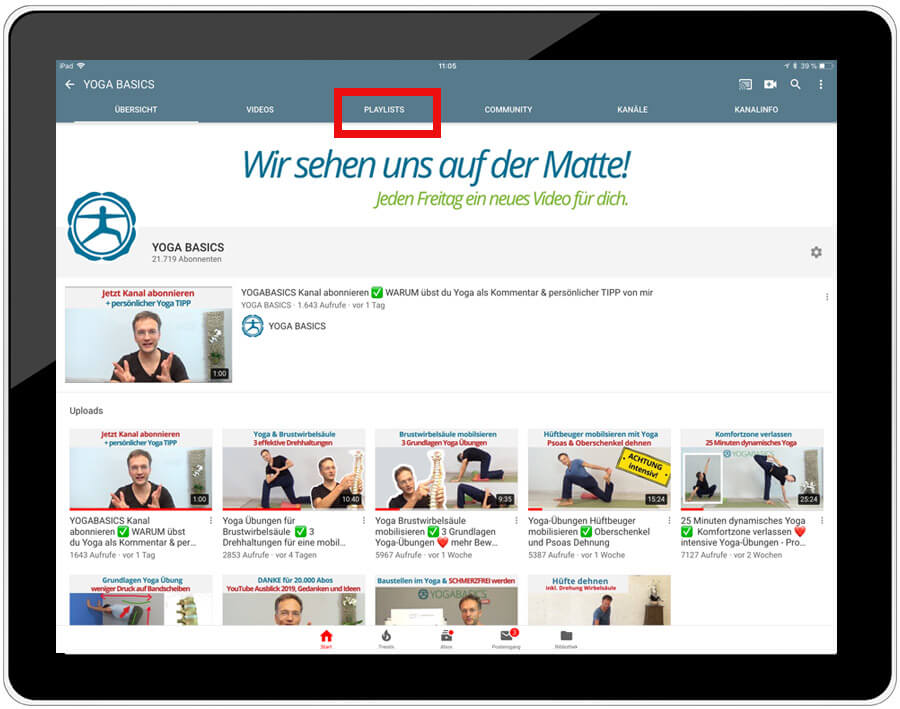 Yoga kostenlos online lernen -youtube Playlists