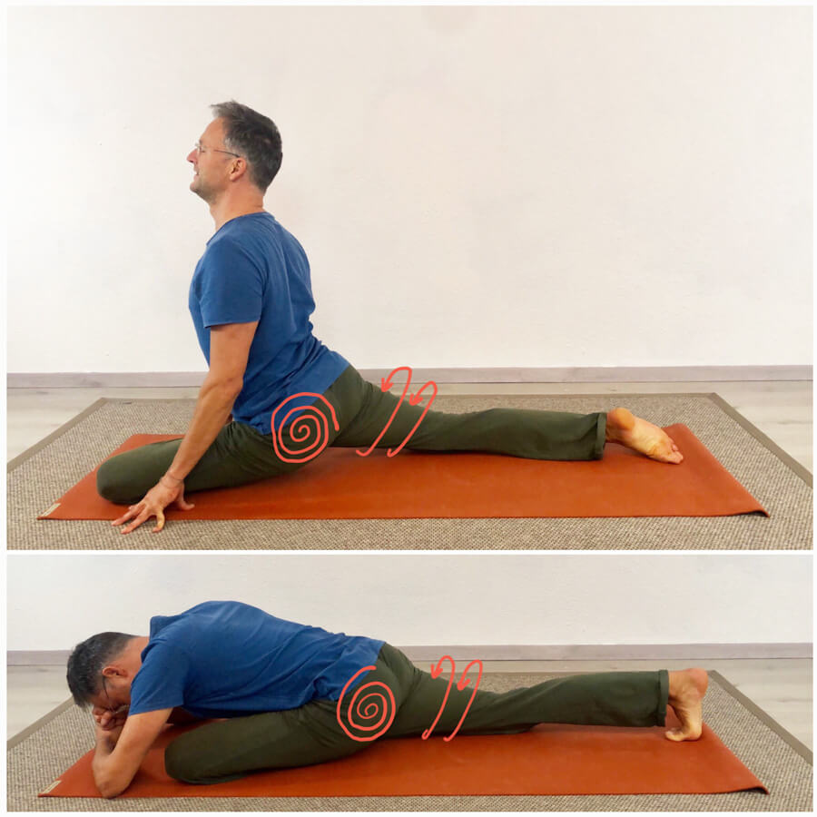 piriformis dehnen yoga übung taube